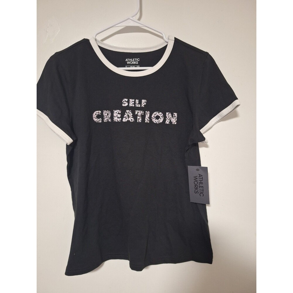 NWT Athletic Works Girls XL 14-16 Plus Graphic Tee Black Self Creation Ringer